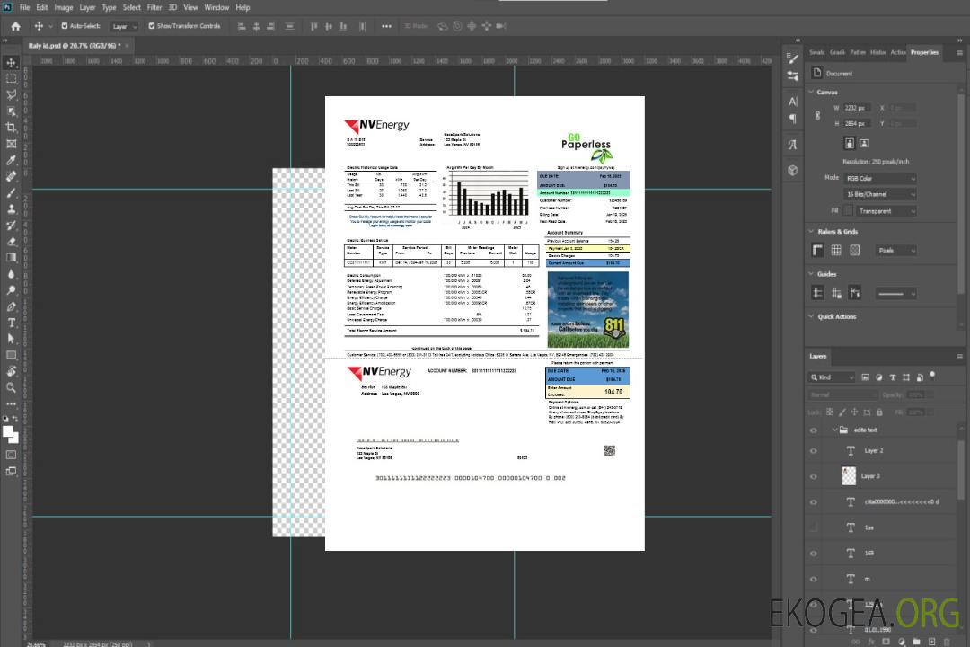 USA Nevada NV Energy modèle de facture de services publics aux formats Word et PDF template